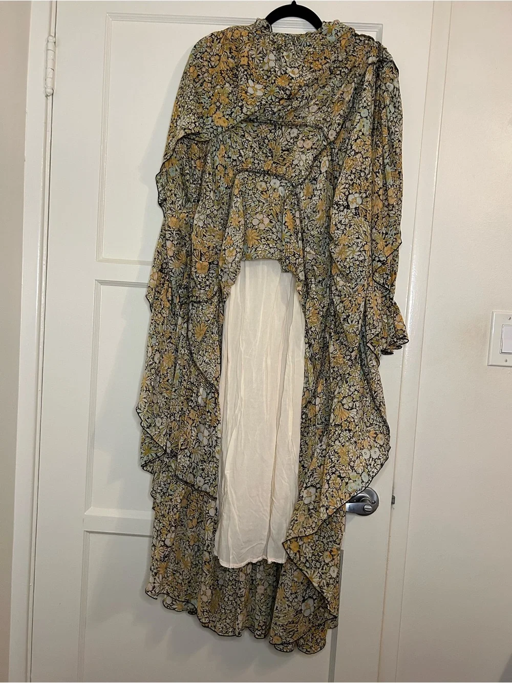 Free People Floral Tie-Neck Maxi Dress in Mustard and Cream